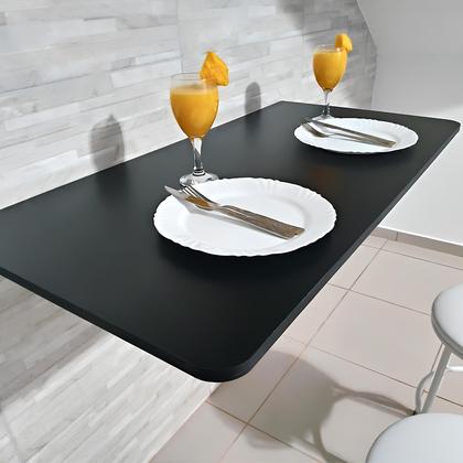 Imagem de Mesa de Parede Dobrável com Suporte 90x40 Cm Preta Retrátil Sala Quarto e Cozinha