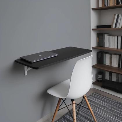 Imagem de Mesa de Parede Dobrável com Suporte 90x40 Cm Preta Retrátil Sala Quarto e Cozinha