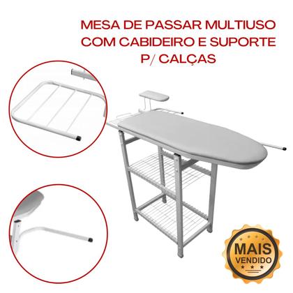 Imagem de Mesa De Passar Completa Multiuso Com Porta Calça Cabide Grades Passa Mangas e Porta Ferro