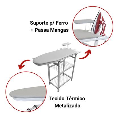 Imagem de Mesa De Passar Completa Multiuso Com Porta Calça Cabide Grades Passa Mangas e Porta Ferro