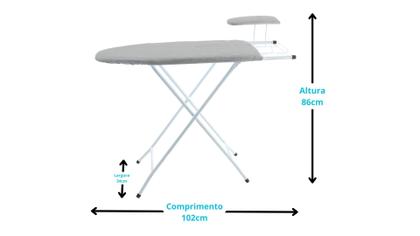 Imagem de Mesa De Passar Em Aço Reforçado Com Porta Ferro Passa Mangas Tecido Metalizado Resistente