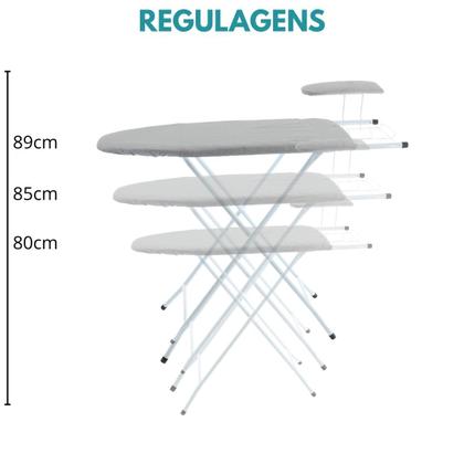 Imagem de Mesa De Passar Em Aço Reforçado Com Porta Ferro Passa Mangas Tecido Metalizado Resistente