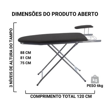 Imagem de Mesa de passar roupa extra forte c/ passa mangas prata - utilaço