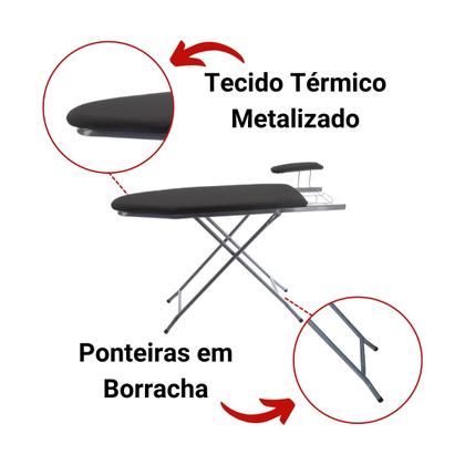 Imagem de Mesa de passar roupa extra forte c/ passa mangas prata - utilaço