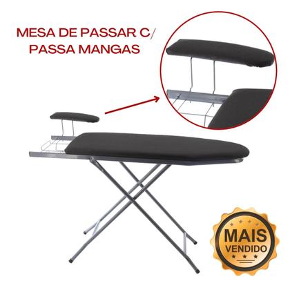 Imagem de Mesa de passar roupa extra forte c/ passa mangas prata - utilaço