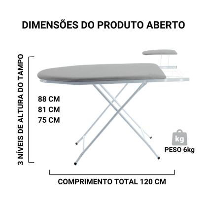 Imagem de Mesa de Passar Roupas Extra Forte com Passa Mangas Passadeira Tábua Dobrável em Aço - Someway