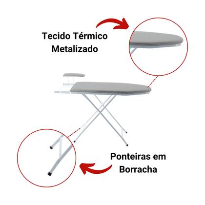 Imagem de Mesa de Passar Roupas Extra Forte com Passa Mangas Passadeira Tábua Dobrável em Aço - Someway