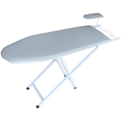 Imagem de Mesa De Passar Taboa Passadeira Grande Dobrável Com Passa Mangas e Porta Ferro Tecido Metalizado Utilaço