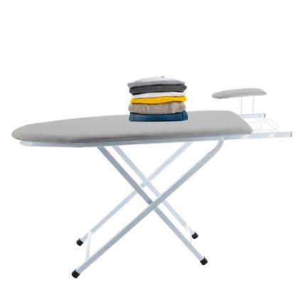 Imagem de Mesa De Passar Taboa Passadeira Grande Dobrável Com Passa Mangas e Porta Ferro Tecido Metalizado Utilaço
