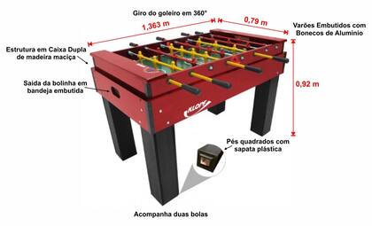 Imagem de Mesa de Pebolim Totó Klopf 1050 Luxo Embutido Bonecos de Alumínio