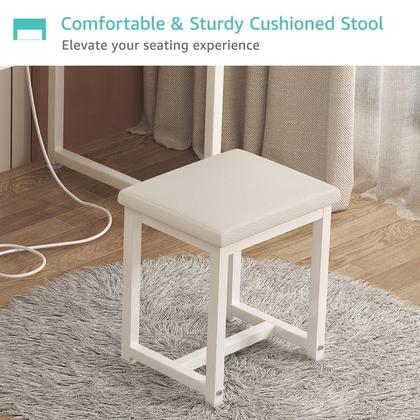 Imagem de Mesa de penteadeira KAI-ROAD branca sem espelho com cadeira e tomada