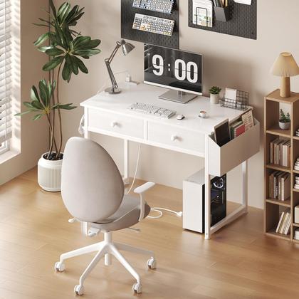 Imagem de Mesa de penteadeira KAI-ROAD branca sem espelho com cadeira e tomada