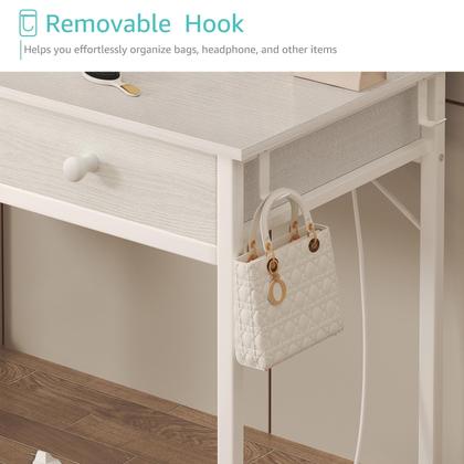 Imagem de Mesa de penteadeira KAI-ROAD branca sem espelho com cadeira e tomada