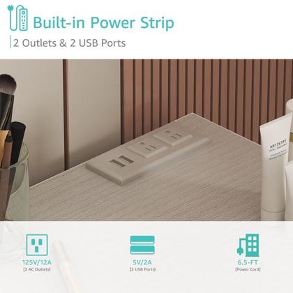 Imagem de Mesa de penteadeira KAI-ROAD branca sem espelho com cadeira e tomada