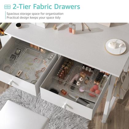 Imagem de Mesa de penteadeira KAI-ROAD branca sem espelho com cadeira e tomada