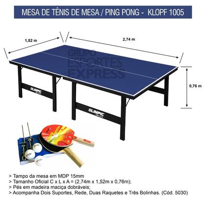Imagem de Mesa de Ping Pong com Kit Completo MDP 15mm - Klopf - Cód. 1005