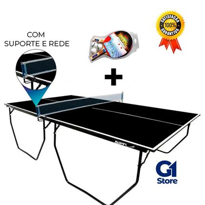 Imagem de MESA DE PING PONG MDP 15mm 1087 KLOPF COR PRETA C/ RODAS, SUPORTE E REDE + KIT Raquetes e Bolinhas 5055