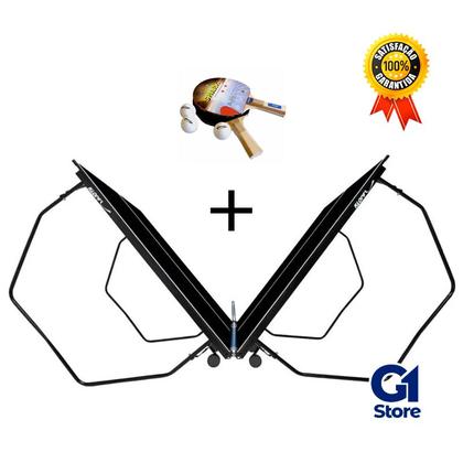 Imagem de MESA DE PING PONG MDP 15mm 1087 KLOPF COR PRETA C/ RODAS, SUPORTE E REDE + KIT Raquetes e Bolinhas 5055