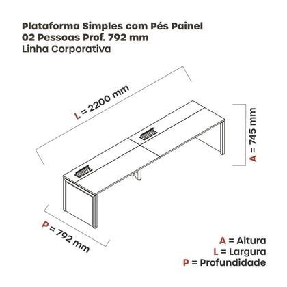 Imagem de Mesa de Plataforma Simples para 2 Pessoas Corporativa 110x792/2P PSCPP110/792/2P Marrom/Walnut/Cinza