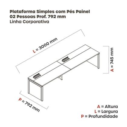 Imagem de Mesa de Plataforma Simples para 2 Pessoas Corporativa 150x792/2P PSCPP150/792/2P Branco/Grafito