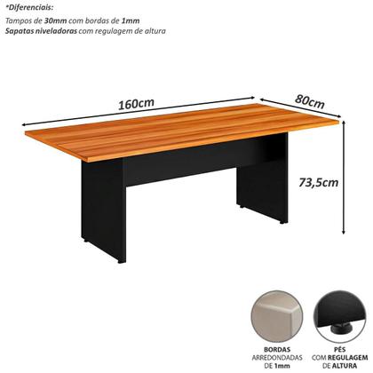 Imagem de Mesa de Reunião 160x80cm Tampo Freijó Pés em Preto