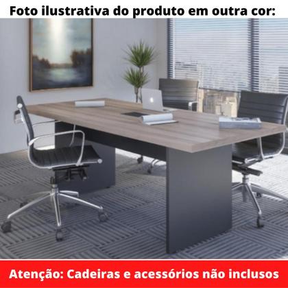 Imagem de Mesa de Reunião com Caixa de Tomada Retangular 200 x 90 cm Pé Painel PE25 em MDP Preta Base Preta
