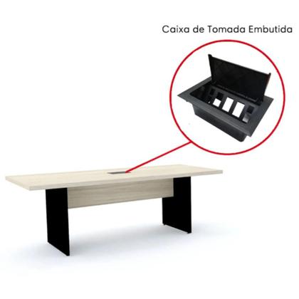 Imagem de Mesa de Reunião com Caixa de Tomada Retangular 200 x 90 cm Pé Painel PE25 em MDP Preta Base Preta