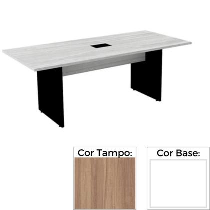 Imagem de Mesa de Reunião com Caixa de Tomada Retangular 260 x 120 cm Pé Painel PE25 MDP Noce Naturalle Branco