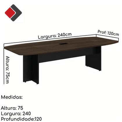 Imagem de Mesa de Reunião Diretoria ABAULADA - 2,40x1,20m - WORKSTART - MARSALA/PRETO  - 21015