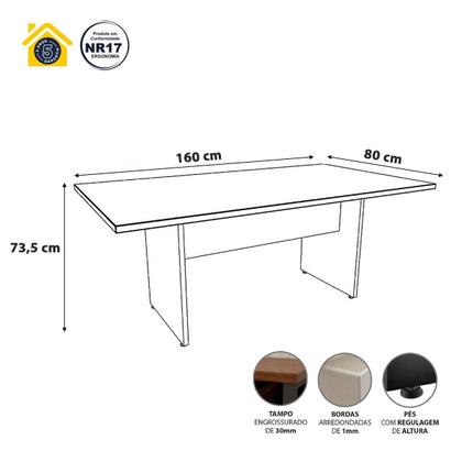 Imagem de Mesa de Reunião Escritório 4 Lugares 1,60m x 80cm Tampo 30mm