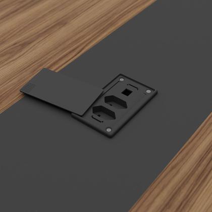 Imagem de Mesa de Reunião Modular para Escritório em Tamburato 50mm com Caixa de Tomada e Tampo em Tamburato