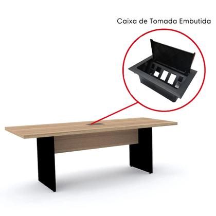 Imagem de Mesa de Reunião Retangular 200 x 90 cm Pé Painel PE40 em MDP Cor Noce Naturalle Base Preta