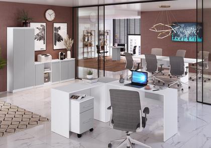 Imagem de Mesa de Reunião Retangular Para Escritório Branco e Cinza M.Com