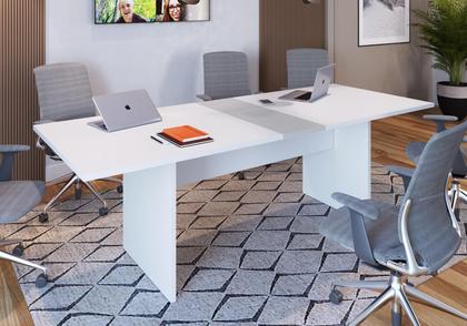 Imagem de Mesa de Reunião Retangular Para Escritório Branco e Cinza M.Com