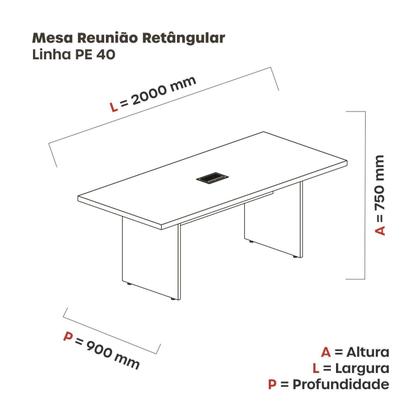 Imagem de Mesa de Reunião Retangular Pé Painel 200x90cm com Power Box