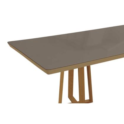 Imagem de Mesa de Sala Jantar Elma Madeira Maciça c/ Tampo Madeirado c/ Vidro 200x100cm Carvalho/Off White - Kappesberg