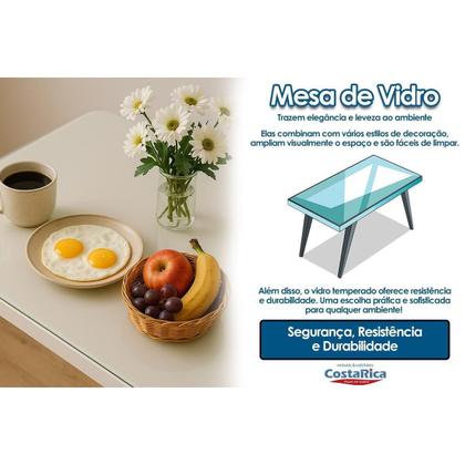 Imagem de Mesa de Sala Jantar Elma Madeira Maciça c/ Tampo Madeirado c/ Vidro 200x100cm Carvalho/Off White - Kappesberg