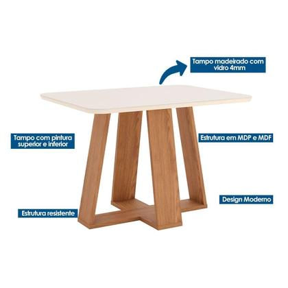 Imagem de Mesa de Sala Jantar Lins SC89 c/Tampo Madeirado Vidro Curvo 120x80cm Nature/Off White - Henn