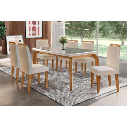Imagem de Mesa de Sala Jantar Londrina + Tampo Madeirado Vidro 180x90cm Imbuia/Off White - Rufato