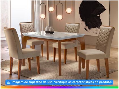 Imagem de Mesa de Sala Jantar Londrina + Tampo Madeirado Vidro Reto 120x80cm Imbuia/Off White - Rufato