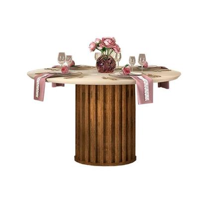 Imagem de Mesa de Sala Jantar Viena + Tampo Madeirado 136cm Freijó/Off White - DJ Móveis