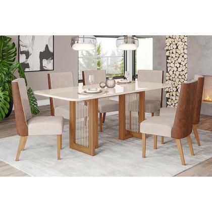 Imagem de Mesa de Sala Jantar Yara SC77 c/ Tampo Madeirado c/ Vidro Curvo 200x90cm Nature - Henn