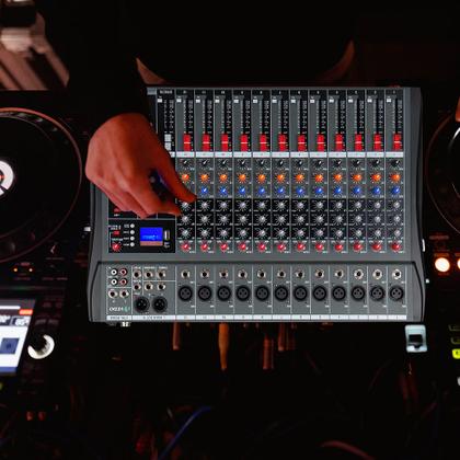 Imagem de Mesa de Som 12 Canais Delay Mixer USB MP3 48V LCD Bluetooth Efeito Interface de Áudio Placa de Som
