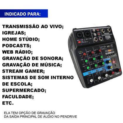 Imagem de Mesa De Som 4 Canais Bluetooth Interface De Áudio Usb Mxt Mx-4bt Podcast, Live, Igreja