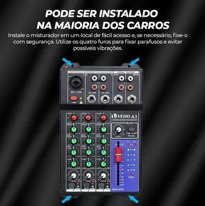 Imagem de Mesa De Som A3 Automotivo Vedo Com Equalizador 4 Bandas Mixer Profissional Portátil