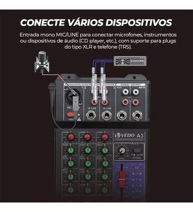 Imagem de Mesa De Som A3 Mixer Vedo Automotivo C/ Equalizador 4 Bandas Portátil 48v