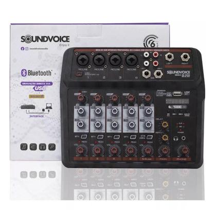 Imagem de Mesa De Som Mixer Compacta 6 Canais Soundvoice MC6-BT com Bluetooth E Gravacao