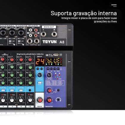 Imagem de Mesa De Som Profissional A8 Áudio Usb Smart Conjunto Interface Externa 8 Canais
