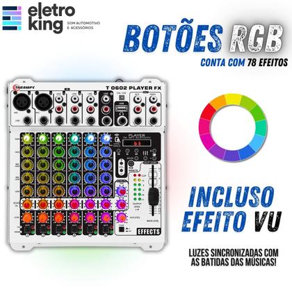 Imagem de Mesa de som Taramps T0602 Player FX RGB 6 Canais Automotiva Controle Remoto 12V
