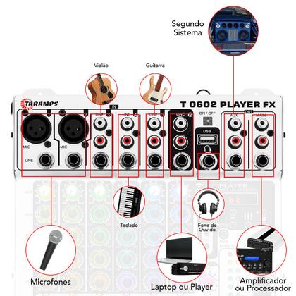 Imagem de Mesa de som Taramps T0602 Player FX RGB 6 Canais Automotiva Controle Remoto 12V